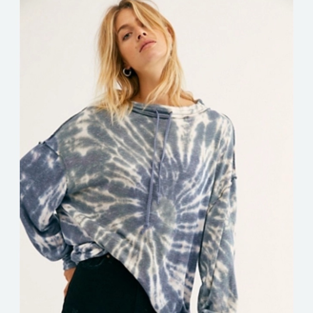 We The Free Blue Cream Oversized Hoodie